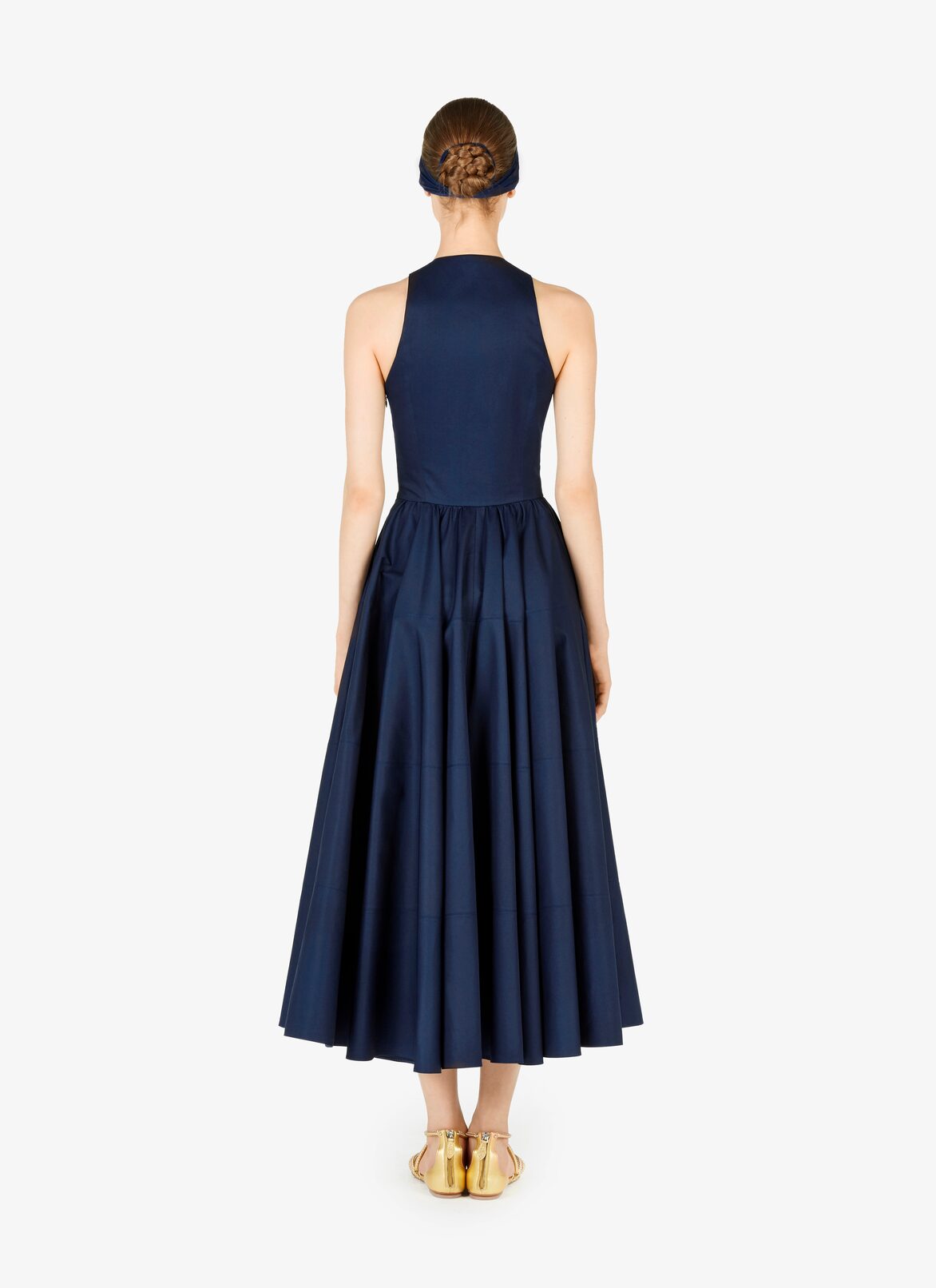 Cotton Gabardine Découpé Dress  ALAÏA NIGHT BLUE COTTON GABARDINE DÉCOUPÉ DRESS